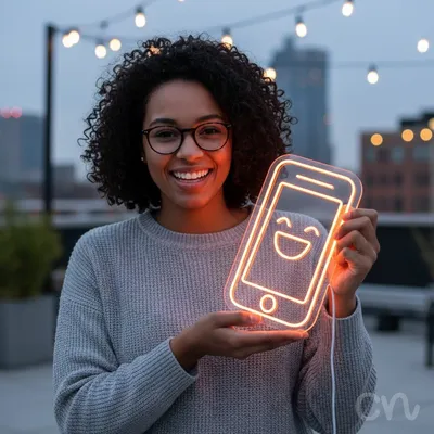 Custom Neon | Smiling Phone Neon Sign | 24x18 | Orange Neon Sign for Home Bar Room