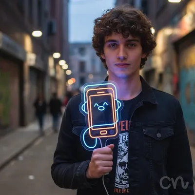 Custom Neon | Smartphone with Headphones Neon Sign | 25x16 | Orange Blue