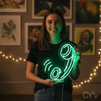 Custom Neon | Telephone Neon Sign | 23x21 Inches | Green Color for Home Bar Decor