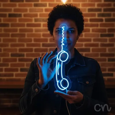 Custom Neon | Telephone Neon Sign | 29x8 | Ice Blue Sign for Home Bar Party Decor