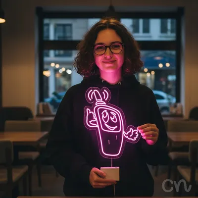 Custom Neon | Cellphone Cartoon Neon Sign | 26x21 Inches | Hot Pink