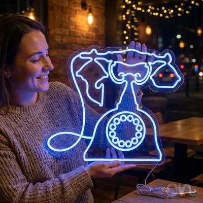 Custom Neon | Telephone Neon Sign | 28x32 | Ice Blue | Bright LED Wall Decor