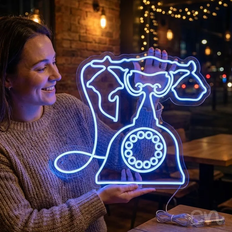 Custom Neon | Telephone Neon Sign | 28x32 | Ice Blue | Bright LED Wall Decor