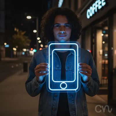 Custom Neon | Smartphone Design Neon Sign | 24x16 | Cyan Light for Modern Decor