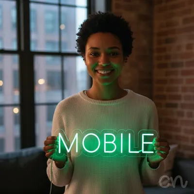 Custom Neon | Mobile Neon Sign | 7x26 Inches | Green Neon Sign for Modern Decor