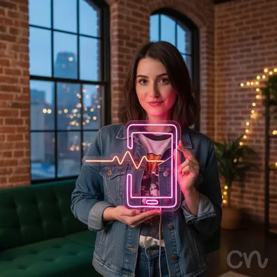 Custom Neon | Smartphone with Pulse Neon Sign | 24x26 | Hot Pink Orange