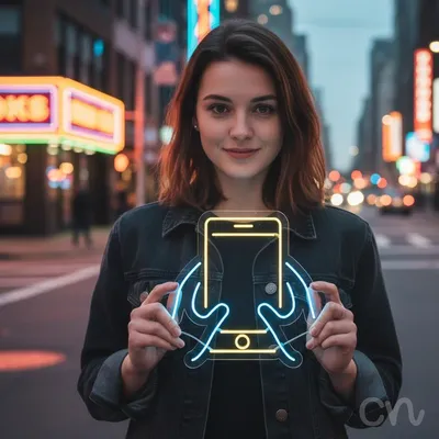 Custom Neon | Smartphone and Hands Neon Sign | 27x27 | Yellow, Blue