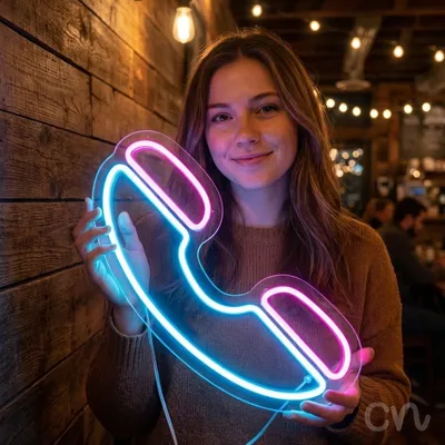 Custom Neon | Telephone Neon Sign | 20x20 | Hot Pink Ice Blue Neon Sign