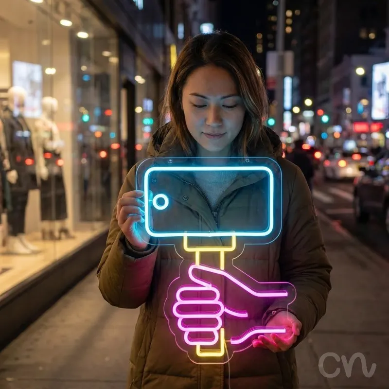 Custom Neon | Meat Cleaver and Hand Neon Sign | 29x23 | Ice Blue, Hot Pink, Yellow