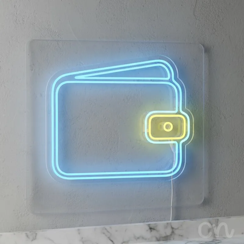 Custom Neon | Wallet Design Neon Sign | 21x24 | Sky Blue and Yellow Neon Sign
