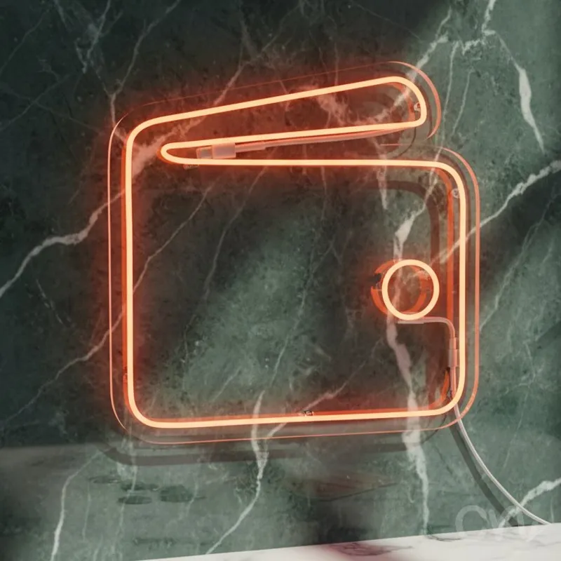 Custom Neon | Wallet Design Neon Sign | 24x24 | Orange Bright Light Perfect for Decor