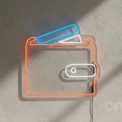 Custom Neon | Wallet Design Neon Sign | 23x24 Inches | Orange Blue White Colors