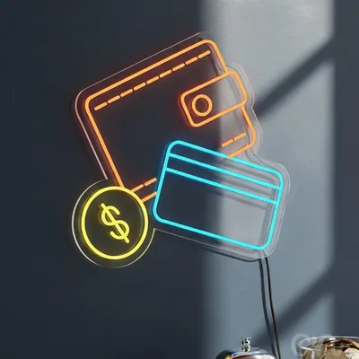 Custom Neon | Wallet and Card Neon Sign | 24x23 | Orange Blue Yellow