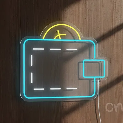 Custom Neon | Wallet with Coin Neon Sign | 21x24 | Blue and Yellow