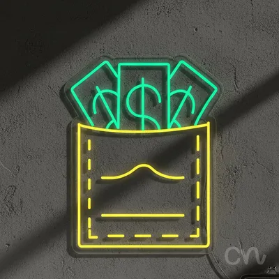 Custom Neon | Money in Pocket Neon Sign | 24x19 | Yellow and Green Neon Sign