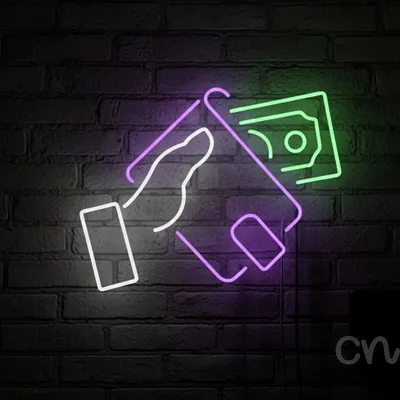 Custom Neon | Wallet with Money Neon Sign | 19x24 Inches | Light Grey and Green