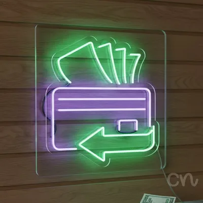 Custom Neon | Wallet with Money Neon Sign | 24x22 | Green and Lavender