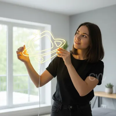 19x24 Yellow Space TV Neon Sign – Retro Television with Saturn Rings LED Wall Light for Bars, Game Rooms, Studios, and Home Entertainment Decor