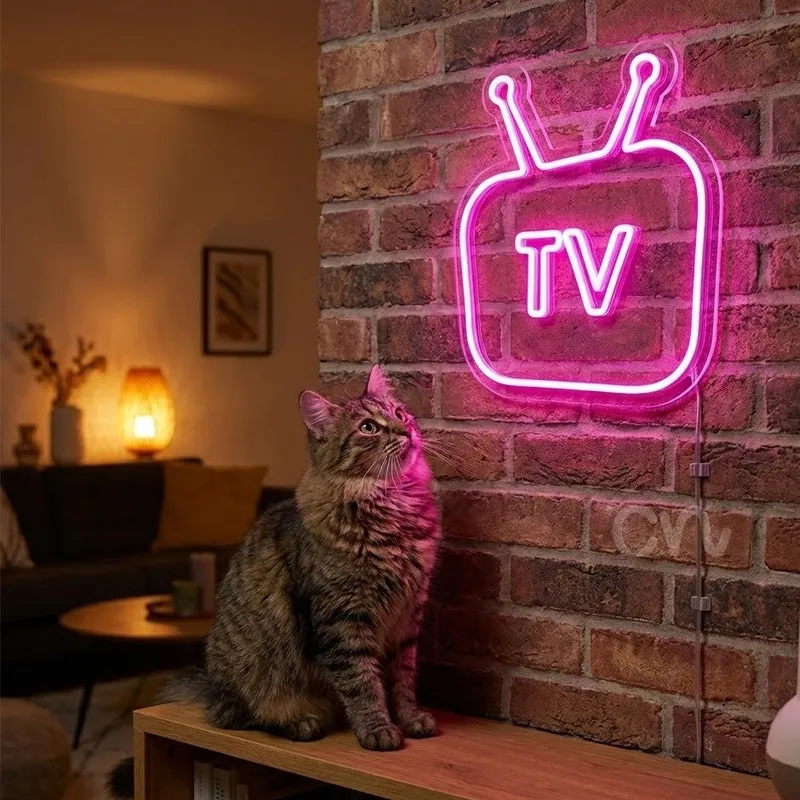 Custom Neon | Retro TV Neon Sign with Antenna | 24x20 Inch Pink