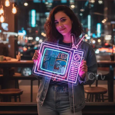 Custom Neon | Retro TV Neon Sign 30x27 Inch Pink & Blue