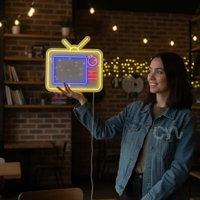 LED Neon Retro TV Sign 24x24 – Inspired Multicolor Neon Wall Light with Antennas for Home Theater, Gaming Room, Bar, Studio, or Lounge – Bright Pop Culture Neon Decor for Retro Aesthetic Spaces