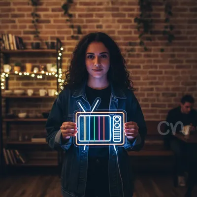 LED Neon Retro TV Sign 24x23 – Multicolor Wall Light for Home Theater, Gaming Room, Bar, or Studio – Vibrant Vintage-Inspired Neon Artwork with Rainbow Glow for Movie Nights, Media Rooms