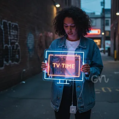 20x24 TV Time Neon Sign – Retro-Inspired LED Neon Wall Light with Bright Blue and Orange Glow – Modern TV Neon Wall Decor for Game Rooms, Bedrooms, Bars, Streaming Studios & Entertainment Spaces