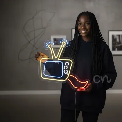 23x24 Fun TV Neon Sign with Antennas & Tail – Colorful LED Wall Light for Game Rooms, Bars, Studios, Kids’ Rooms & Entertainment Spaces – Retro Cartoon-Inspired Modern Neon Wall Decor