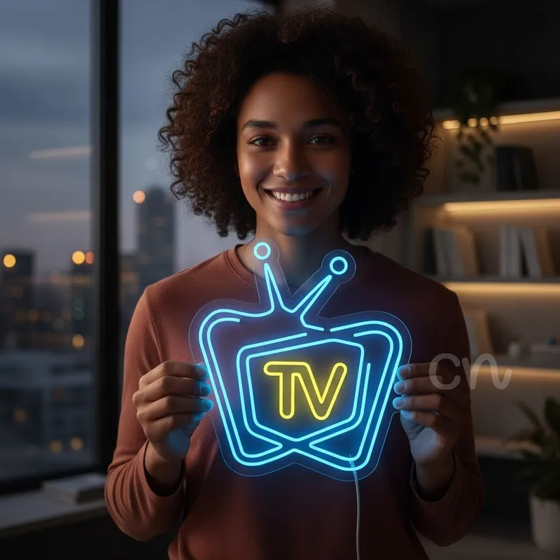 Custom Neon | Retro TV Icon LED Neon Sign | 27x25 Inch Blue and Yellow