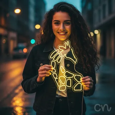 Custom Neon | Giraffe Neon Sign | 24x16 | Soft Yellow Neon Sign for Kids Room Decor