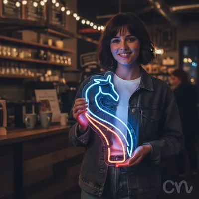 Custom Neon | Giraffe Neon Sign | 24x14 | Blue and Orange Neon Sign for Decor