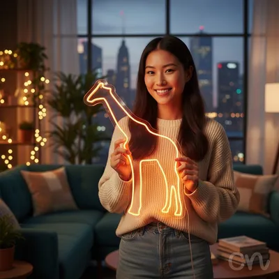 Custom Neon | Giraffe Neon Sign | 24x18 | Orange Neon Sign for Unique Home Decor