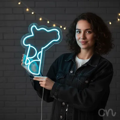 Custom Neon | Giraffe Neon Sign | 21x16 | Ice Blue Neon Sign for Room, Bar, Home Decor