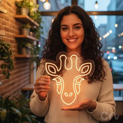 Custom Neon | Giraffe Neon Sign | 30x28 | Orange Bright Neon Sign for Home Decor