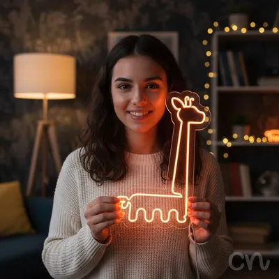 Custom Neon | Giraffe Neon Sign | 25x18 | Orange Night Light for Home Bar Decor