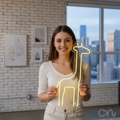 Custom Neon | Giraffe Neon Sign | 24x14 | Yellow Neon Sign for Decor and Bedroom