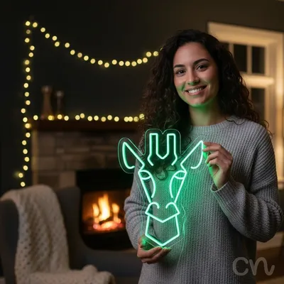 Custom Neon | Giraffe Neon Sign | 24x18 | Green Neon Wall Decor for Kids Room