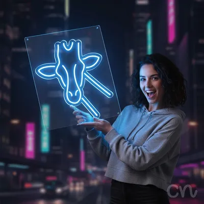 Custom Neon | Giraffe Neon Sign | 24x24 | Ice Blue Neon Sign for Bedroom Decor