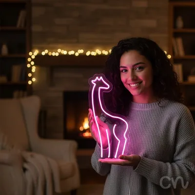Custom Neon | Giraffe Neon Sign | 24x12 | Hot Pink Bright Neon Decor for Room