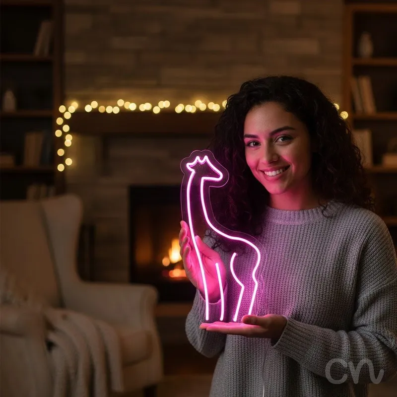Custom Neon | Giraffe Neon Sign | 24x12 | Hot Pink Bright Neon Decor for Room