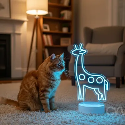 Custom Neon | Giraffe Neon Sign | 24x16 | Ice Blue Neon Sign for Decor and Room Glow