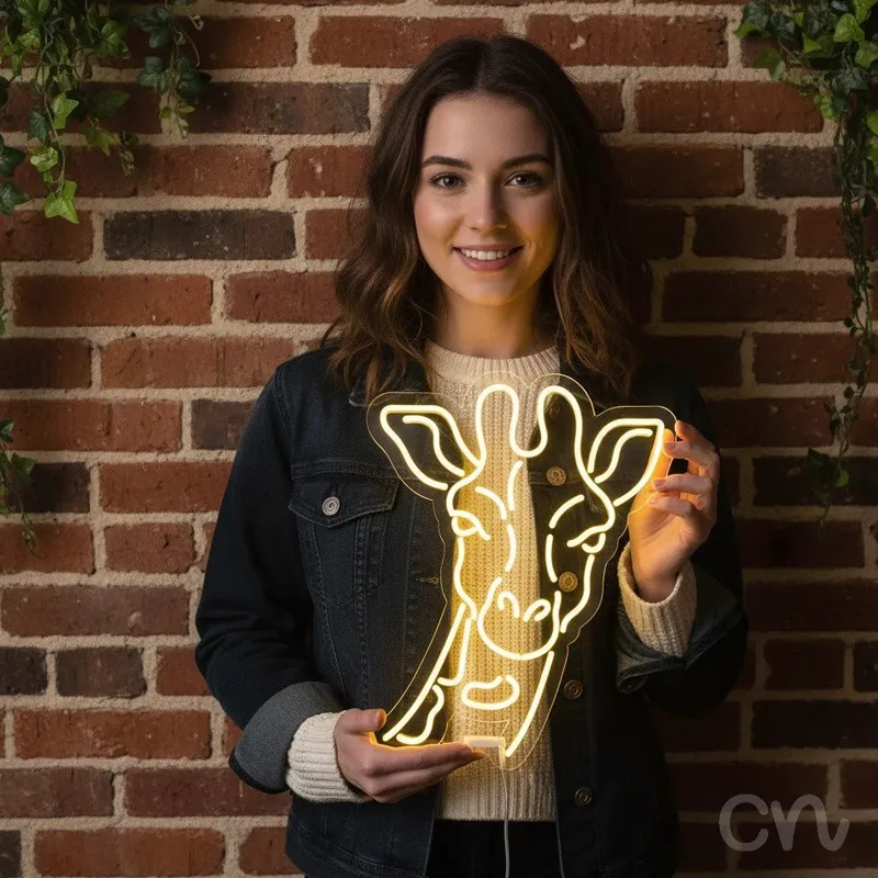 Custom Neon | Giraffe Head Neon Sign | 24x19 | Yellow Neon Sign for Home Decor