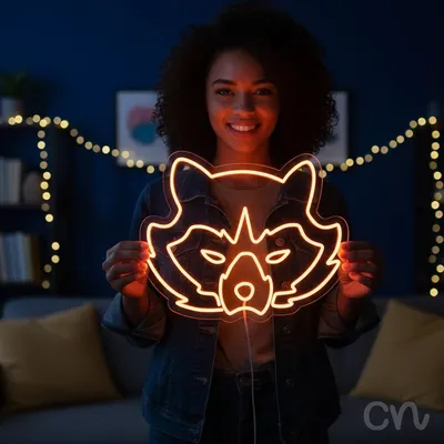 Custom Neon | Wolf Face Neon Sign | 20x24 | Orange Neon Sign for Bedroom Decor