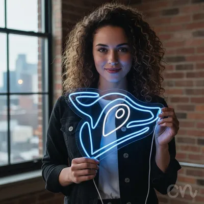 Custom Neon | Dog Face Neon Sign | 18x23 | Ice Blue and White