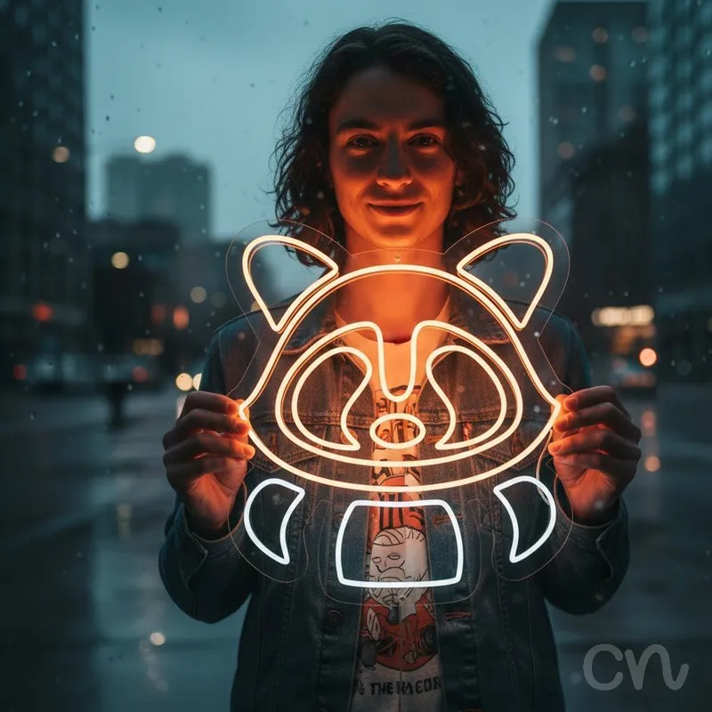 Custom Neon | Raccoon Face Neon Sign | 23x21 | Orange Neon Sign for Home Decor