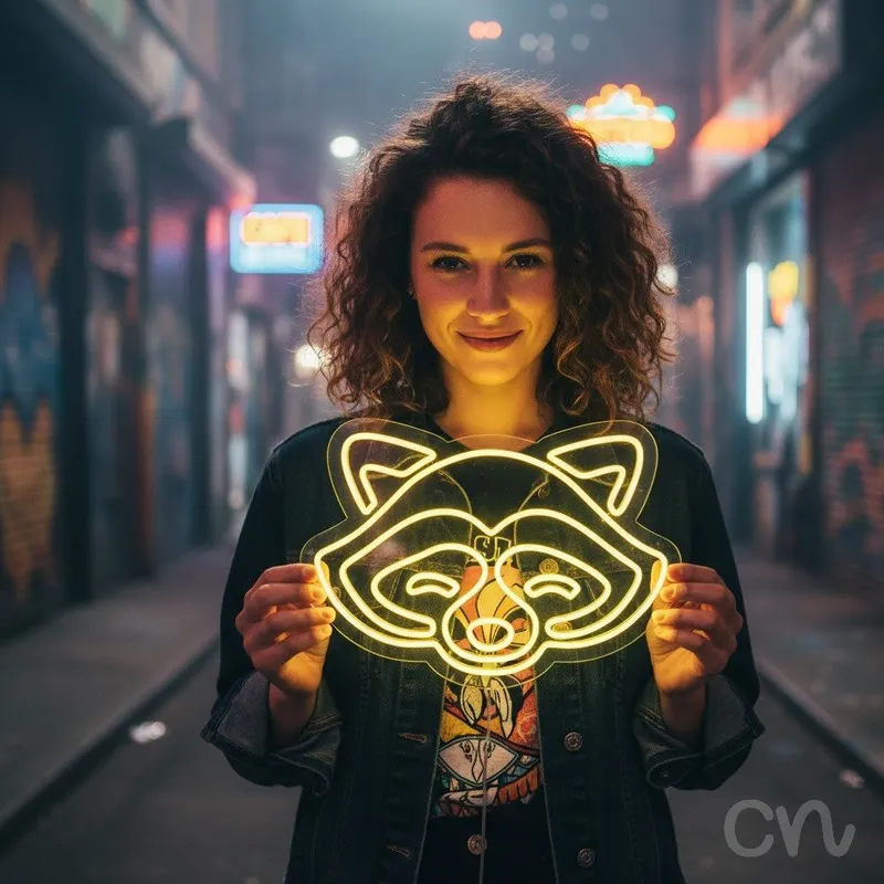 Custom Neon | Raccoon Face Neon Sign | 17x24 | Yellow Bright Color for Room Decor