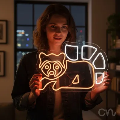 Custom Neon | Raccoon Design Neon Sign | 17x24 | Orange Light for Home Decor