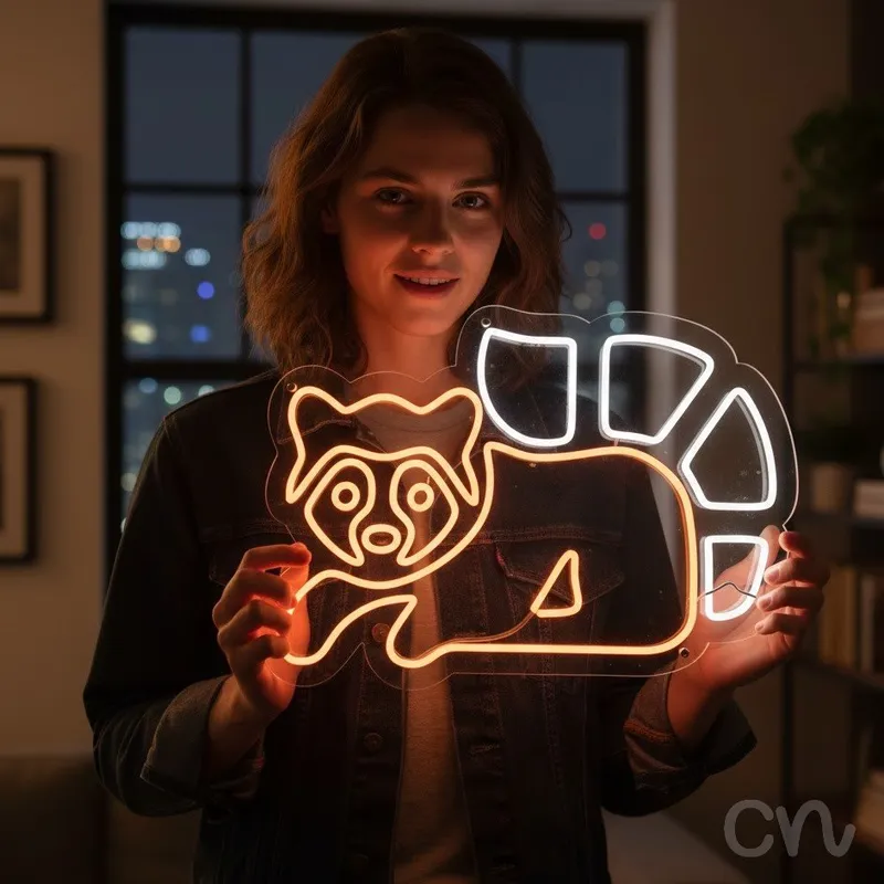 Custom Neon | Raccoon Design Neon Sign | 17x24 | Orange Light for Home Decor