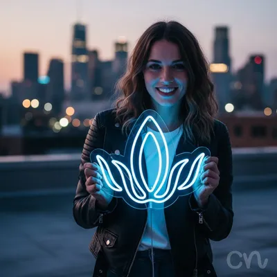 Custom Neon | Lotus Flower Neon Sign | 16x19 | Ice Blue Light for Home Decor