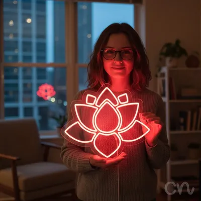Custom Neon | Lotus Flower Neon Sign | 19x22 | Red Neon Sign Perfect for Home Decor